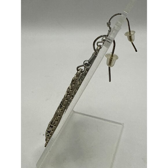Antique Silver Tone Tribal Dangling Drop Earrings With Fish Hook Backs & Intrica - Picture 4 of 6